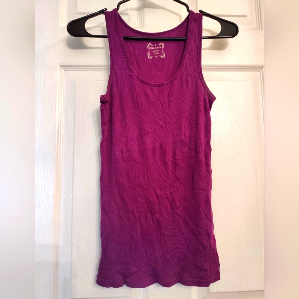 Women's Purple Scoop Neck Ribbed Tank Top